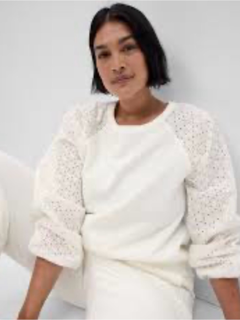 GAP White Crew Sweatshirt with Eyelet Sleeves